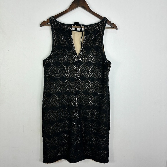 LOFT Crochet Knit Sheath Dress Women 12 Black Lined Dark Academia Boho Chic - Picture 2 of 6